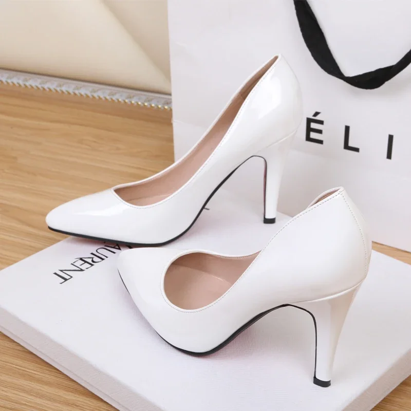 Sexy Patent Leather High Heels 10 Cm Thin Heels White Dress Party Pumps 2025 Autumn New Fashion Single Shoe Elegant Womens Shoes 3