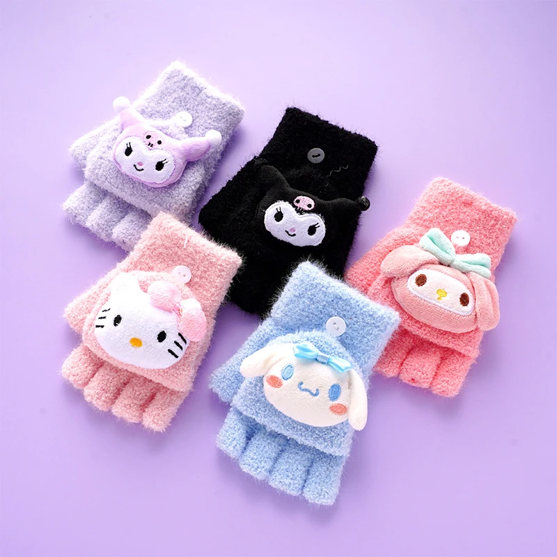

Sanrio Cinnamoroll Girls Gloves Kawaii Anime Kuromi My Melody Warm Writing Gloves Winter Cute Students Study Gloves Gift for Kid