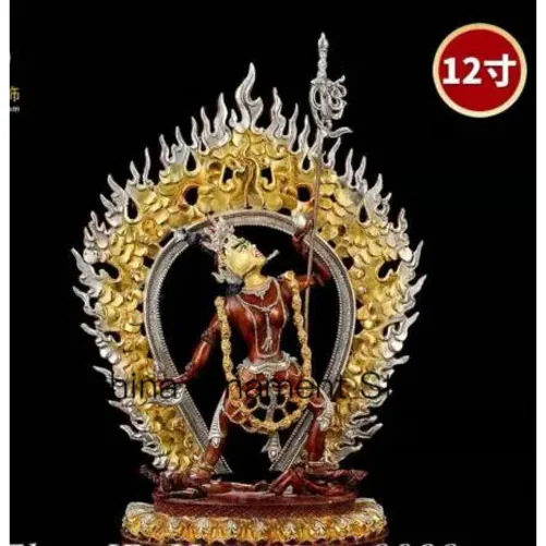 

15" Old Nepal Copper Gold Silver Painting Vajravarahi Dakini Goddess Statue