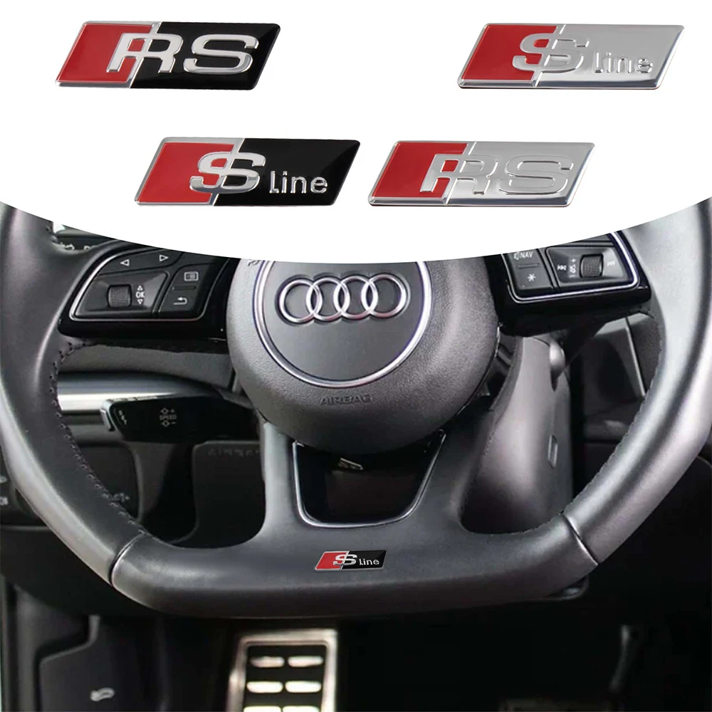 Auto 3D Alluminio Sline Rs Logo Auto Volante Accessori Adesivi Per Audi S Line A3 A4 A5 A6 A7 A8 Q3 Q5 Rs3 Rs4 Rs5 S3 S4 S
