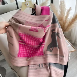 Luxury Cashmere Winter Poncho with Horse Print Shawl Wraps (DE616-01)