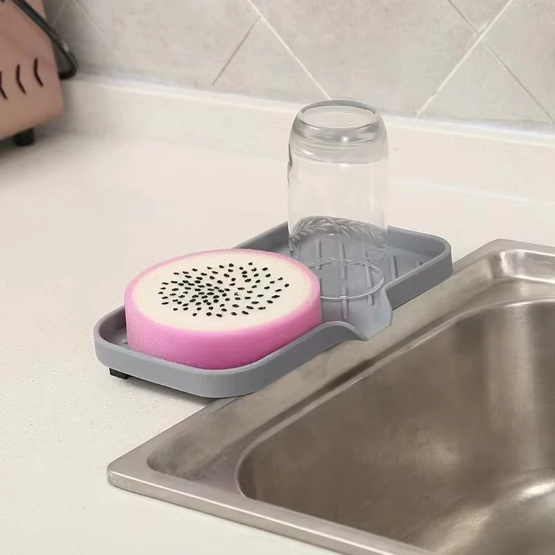Silicone Kitchen Sink Tray Japanese-style Bathroom Toilet Water-free Silicone Soap Box Drain Mat Sink Splash Dry Size Drain Mat sink tray kitchen tools