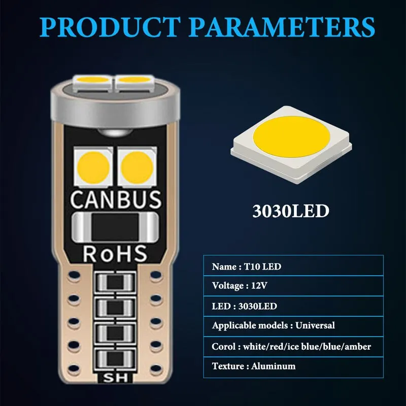 LED Car Bulbs 10PCS T10 W5W 3030 6smd Super Bright Parking Lights WY5W Auto Wedge Turn Side Canbus No Error