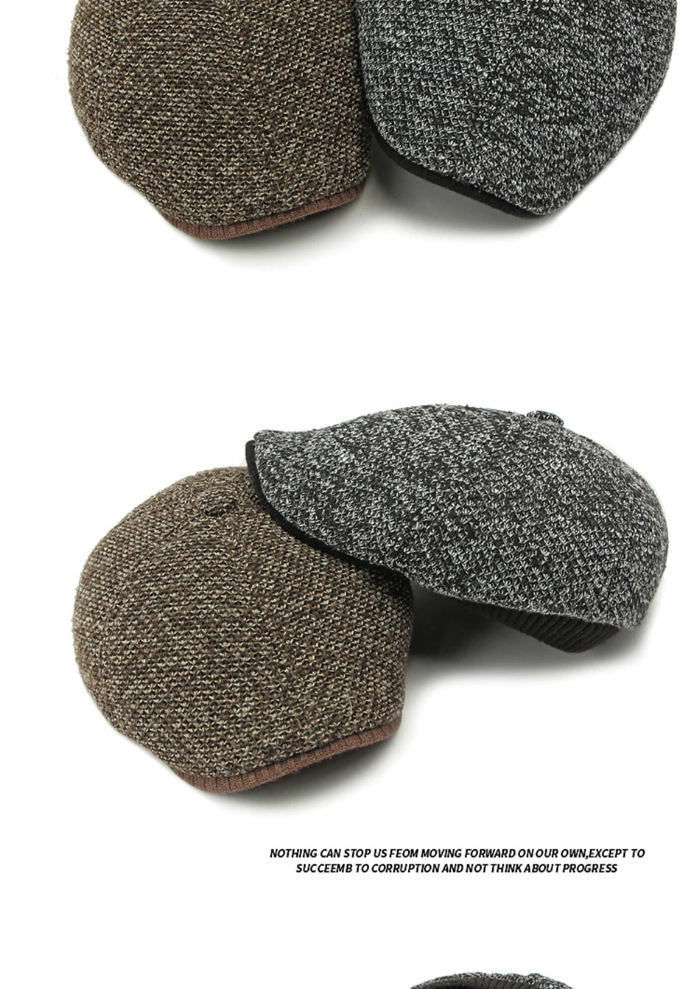 HT4538 Berets Männer Winter Wolle Baskenmütze Hut Dicke Warme Achteckige Earflap Kappe Männliche Gestrickte Hut Ivy Flache Kappe Fleece Gefüttert Baskenmütze Kappen – Detail 3