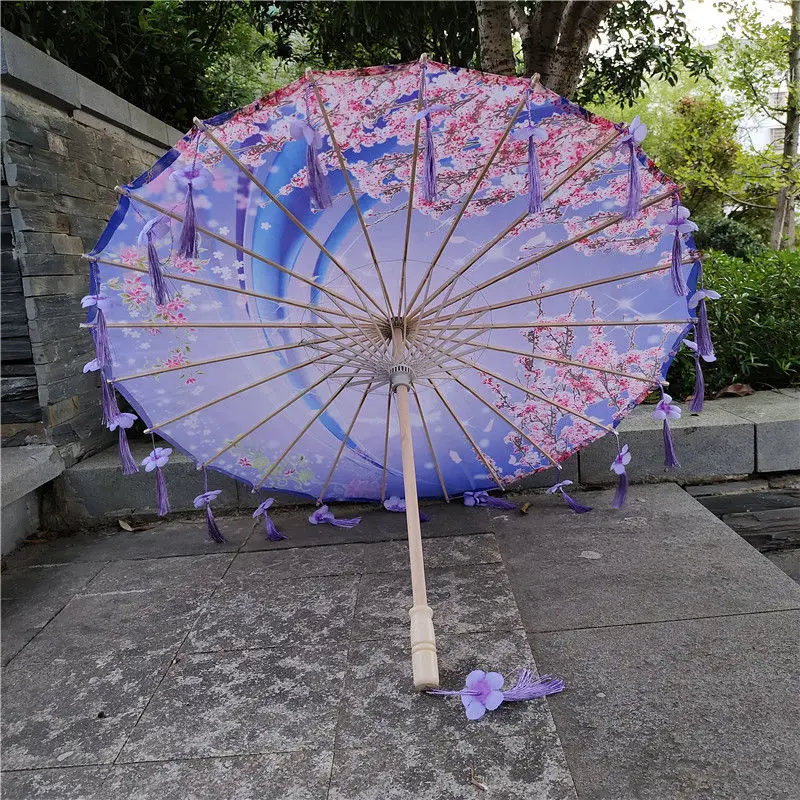 Satin Cloth Umbrella for Women, Tassel Umbrella, Chinese knot Pendant, Oil Paper Umbrella, Photography Props, Classical Pendant