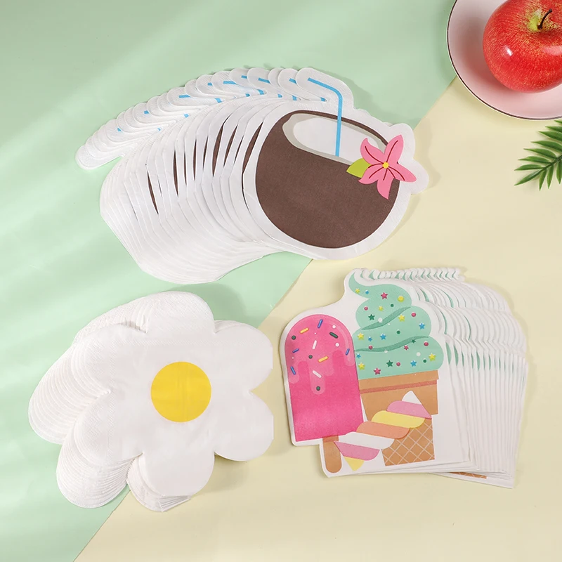 20Pcs Coconut Ice Cream Paper Napkins Hawaiian Party Disposable Tissues Summer Tropical Birthday Decor Beach Wedding Supplies