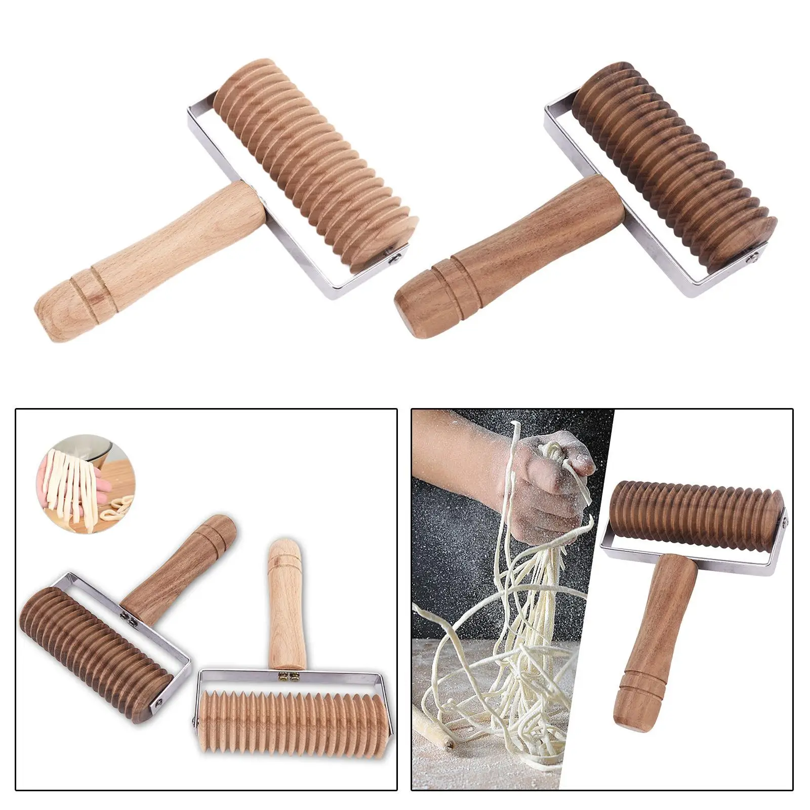 Wooden Pasta Cutter Comfort Handle Docker Kitchen Utensils Cooking Tools Pasta Roller Noodle Lattice Roller for Home Restaurant