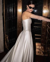Simple Wedding Dresses A Line Sexy Women's Strapless Bridal Gowns Sleeveless Backless Pleat Satin Customized Vestidos De Novia 2
