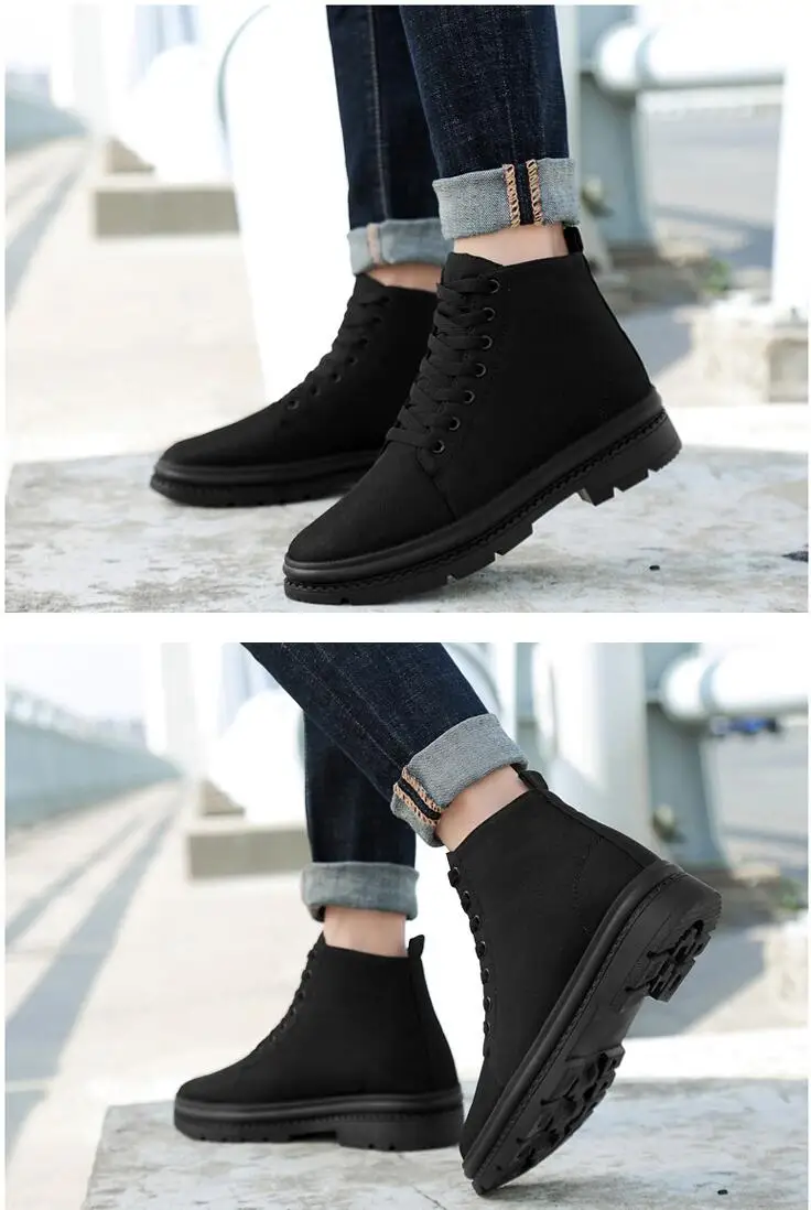 Men's Elevator Boots Casual Canvas High Top Height Increasing Shoes_voghion.com