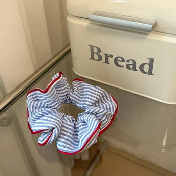 Nuovi elastici per capelli con orlo rosso, cravatta per capelli a righe blu, fascia elastica per capelli dolce e fresca, accessori per capelli per ragazze e donne 1