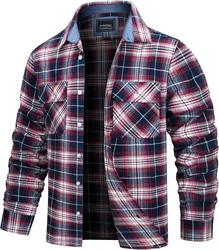 TACVASEN Oversize Lightweight Men's Cotton Plaid Shirt Jacket with Pockets - CN 3XL (US XL) (Red White)