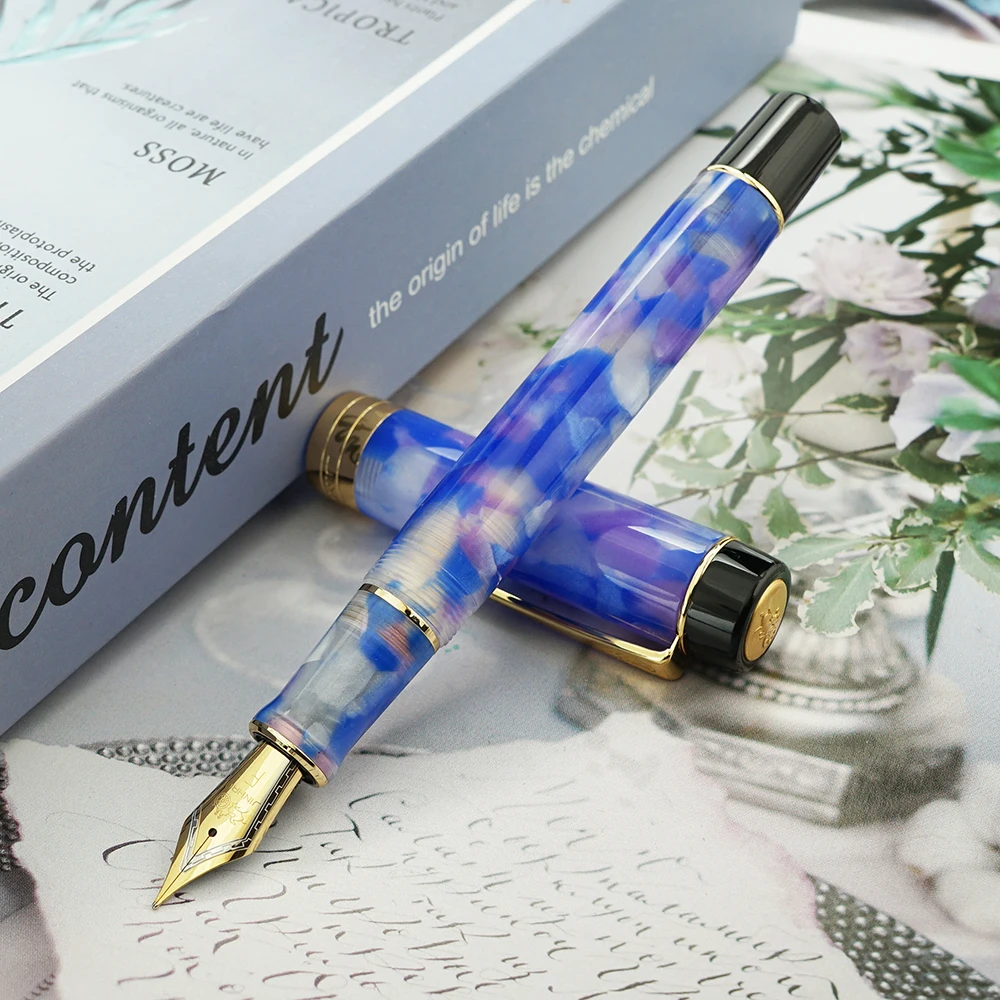 Jinhao 100 Centennial Resin Fountain Pen Blue-Pink Golden Clip Iridium EF/F/M/Bent Nib with Converter Ink Pen for Business