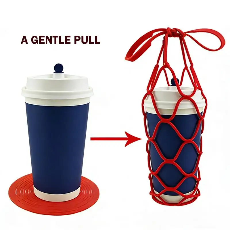 Silicone Reusable Drink Tote Bag with Cup Mat and Mesh Basket