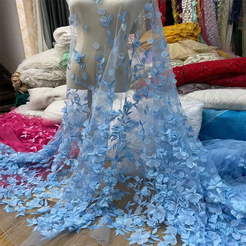

2022 Luxury 3D Lace Fabric 5 Yards High Quality Tulle Lace Fabric Embroidered Applique African Nigerian Fabric For Sewing jh-250