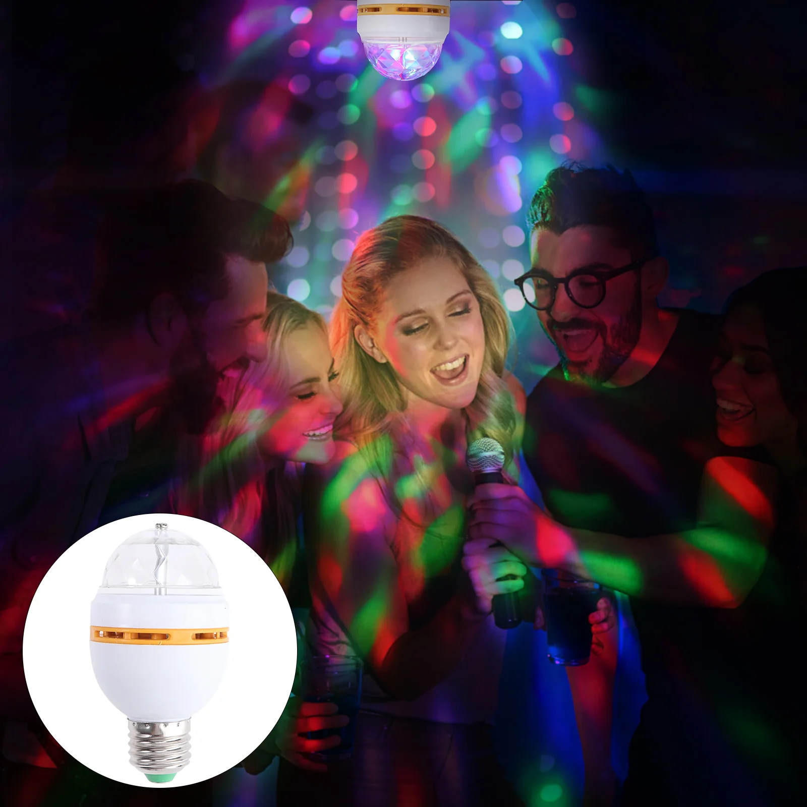 

RGB LED Rotating Disco Party Bulbs with E27 Screw Base Strobe Bulb Multi Changing Color Crystal Stage Light (Random Color