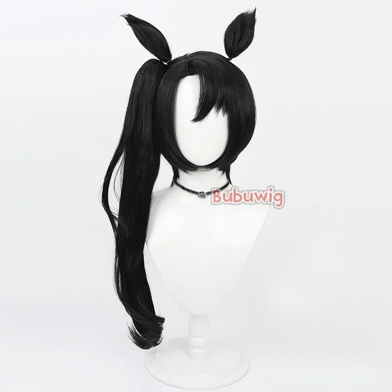 Bubuwig 합성 헤어 사토노 크라운 코스프레 가발 우마 무스메: 프리티 더비 사토노 크라운 75cm 블랙 포니테일 가발 내열성