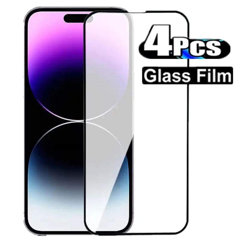 4Pcs Full Cover Tempered Glass for IPhone 13 11 12 14 Pro Max Screen