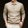 Men's Autumn Winter Lapel Wool Knitted Sweater Long-Sleeved Solid Color Thickened Polo Shirt Bottoming Layering Top 6