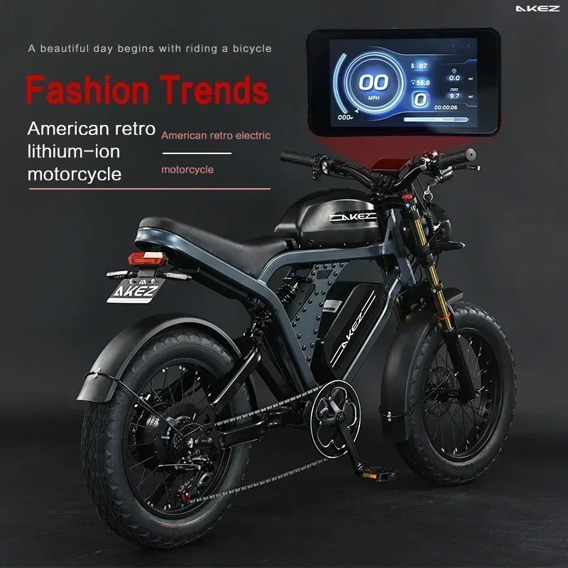 Ebike AKEZ Dual Battery Mountain Electric Bike, Urban Off-Road E-Bike, Snow fatbike, 1500W, 48V, 41Ah, 20 "Tire, 55 km/h