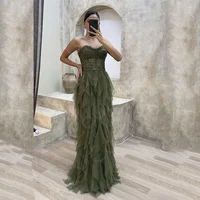 Charming Dark Green Evening Dresses 2024 Tiered Ruffles Skirt Prom Gowns Sweetheart Beading Wedding Party Dresses Back Out 1