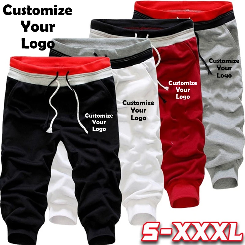 Men's Summer Fashion Print Sweatpants Loose Drawstring Seven Points Trousers Casual Jogging Fitness Outdoor Sports Capri Pants