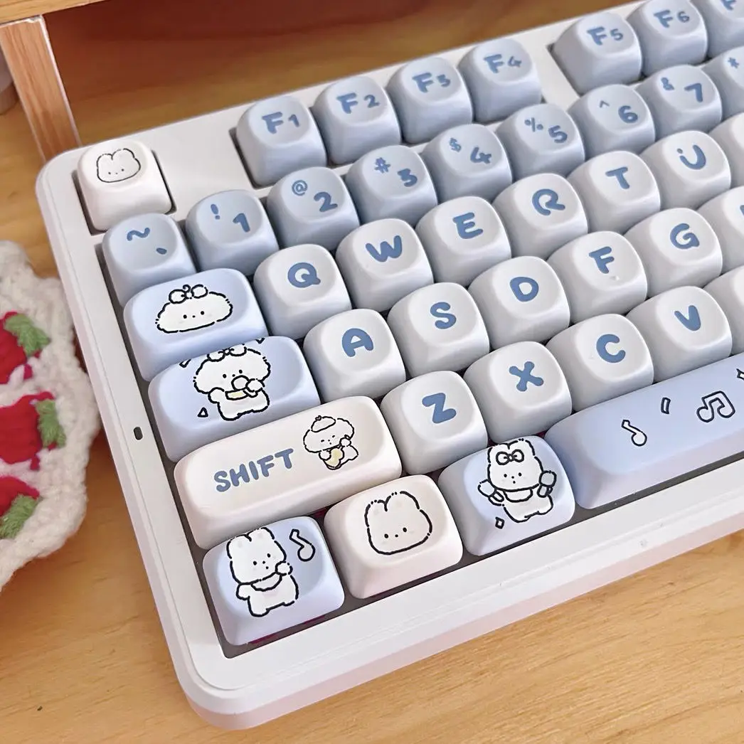 Coelho Bonito Cartoon Blue Keycap Tema 112-key Moa Pbt Sublimação Ball Cap Adequado para 64.711.11.20