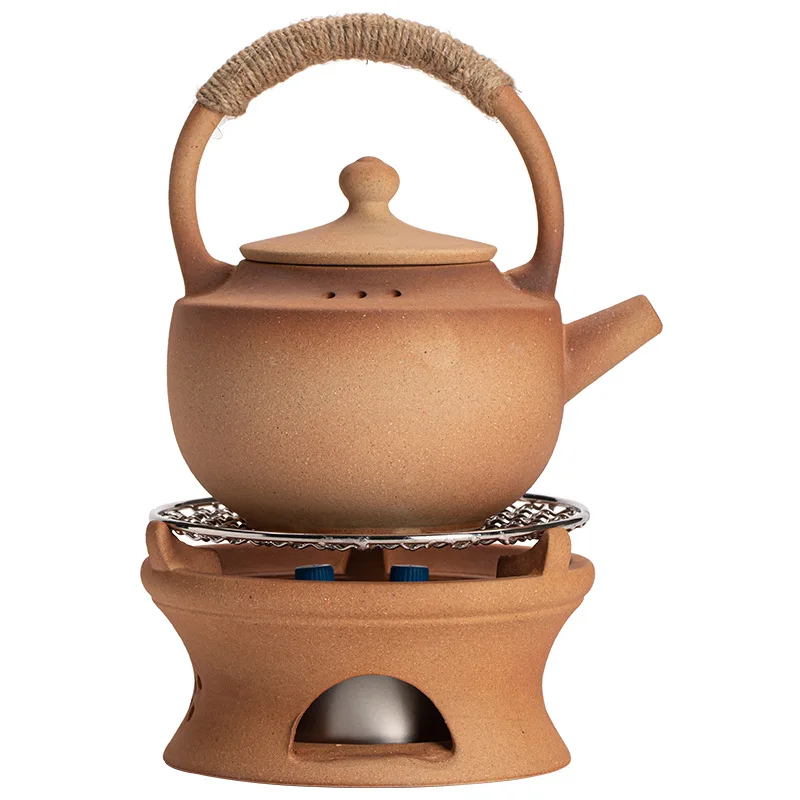 Japanese Handmade Kungfu Tea Set Teapot Round Furnace Fast Alcohol Furnace Dry-fired Clay Teapot Beam Kettle Teaware Kitchen Bar tea brewing pot