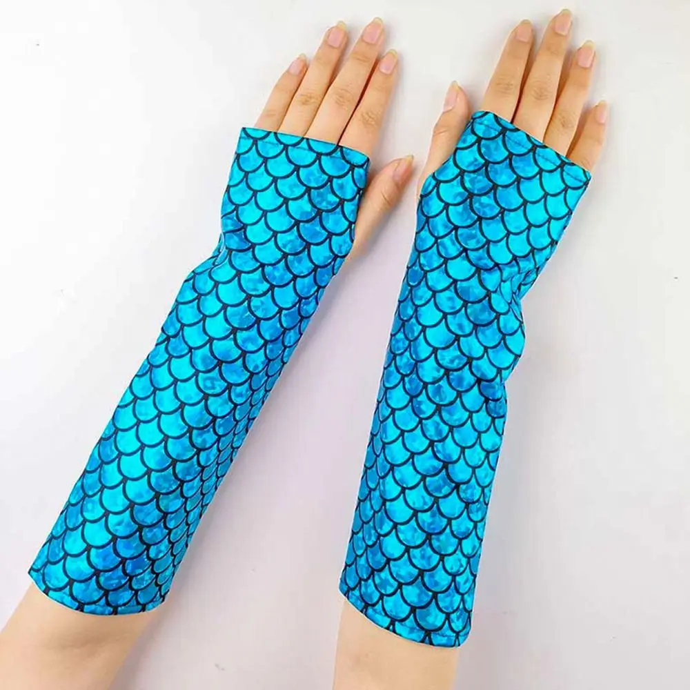 Fashion Colorful Fingerless Gloves Fish Scale Long Arm Sleeves Cosplay Gloves Adult
