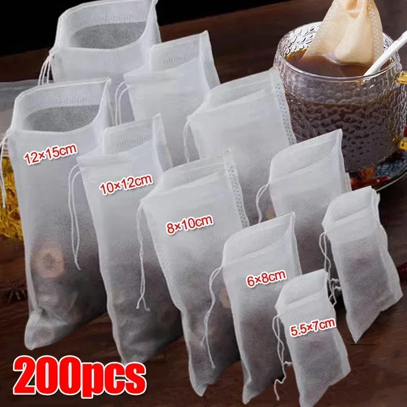 200/50PCS Disposable Tea Filter Bags Non-woven Fabric with Drawstring Kitchen Filter Paper for Coffee Herb Loose