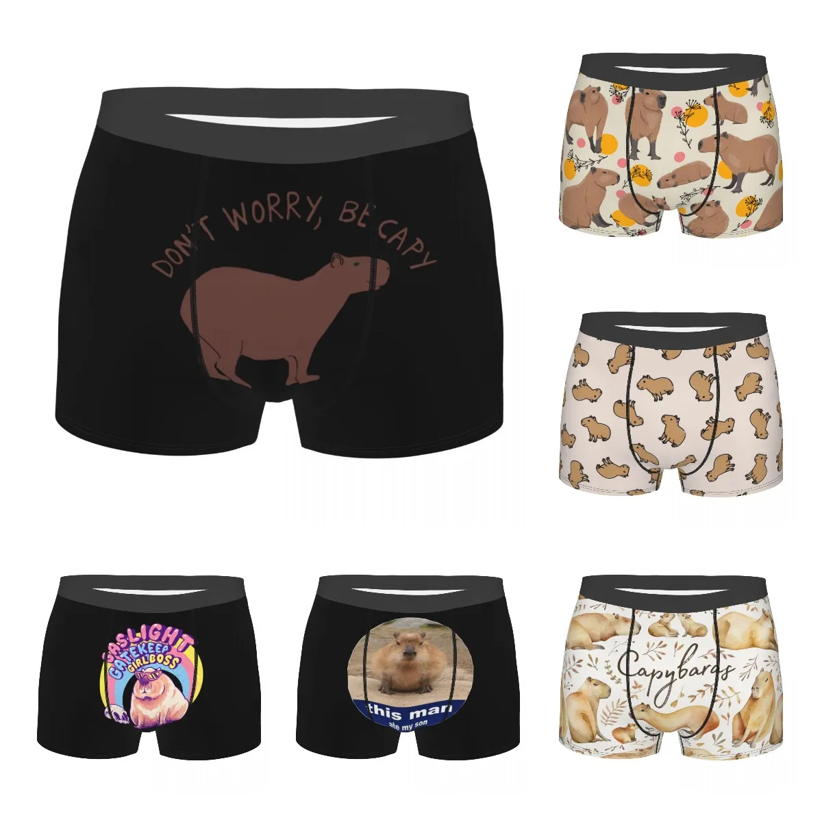 

Men Boxer Shorts Panties Funny Animals Capybara Mid Waist Underwear Male Funny Underpants Spandex Polyester Animal