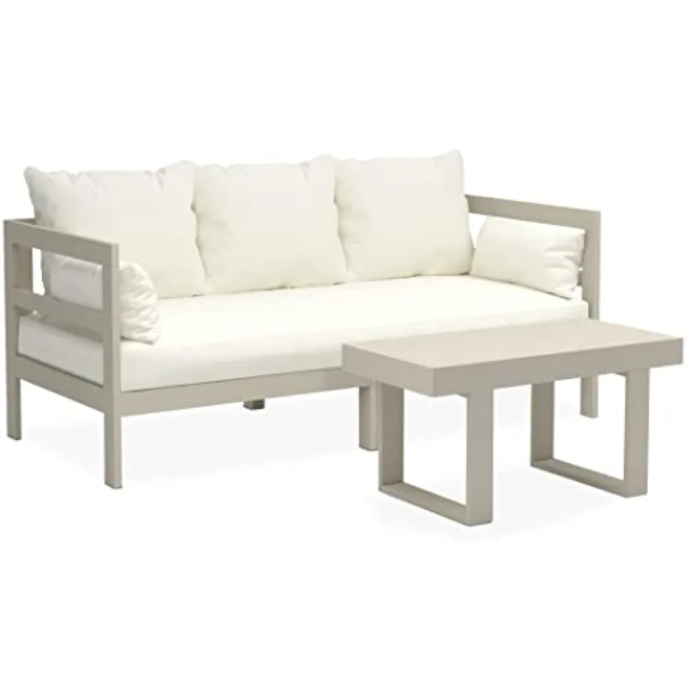 Outdoor Sofa Patio Furniture Set, Modern Wood Couch with Cushions and Coffee Table, 74 Inch   garden furniture 2