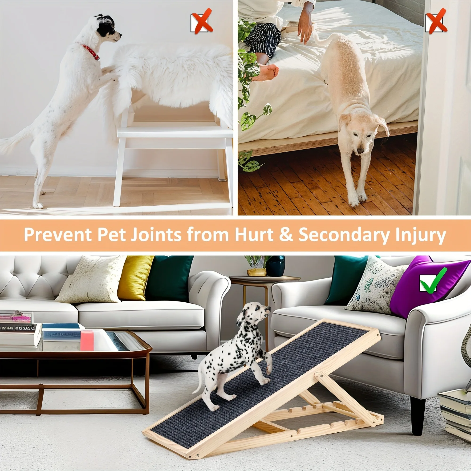 1 count Dog Cats Ramp, Upgraded Folding Portable Wood Pet Ramp for Small and Older Animals, 42" Long, Height from 14" to 26" 20