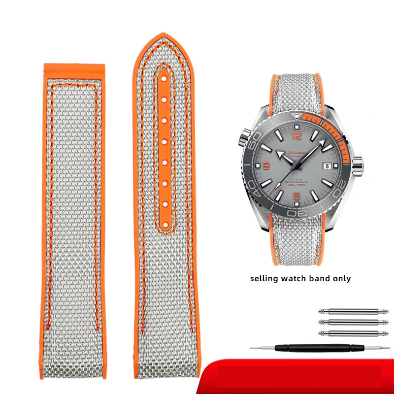 Curved End Fabric and Rubber Strap for Men's Watch, 20mm-22mm