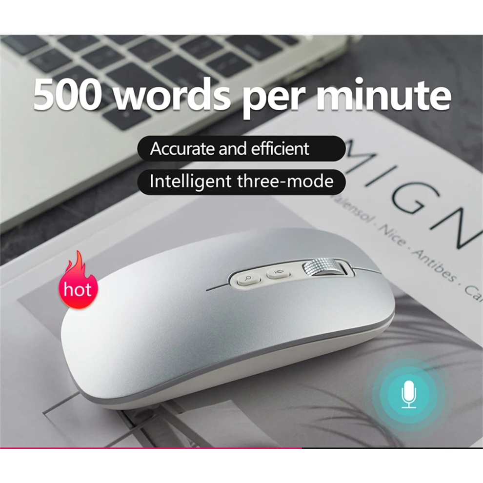 AI Smart Voice Mouse Speech to Text Rechargeable 2.4G Wireless Bluetooth for Windows Laptop Voice Typing