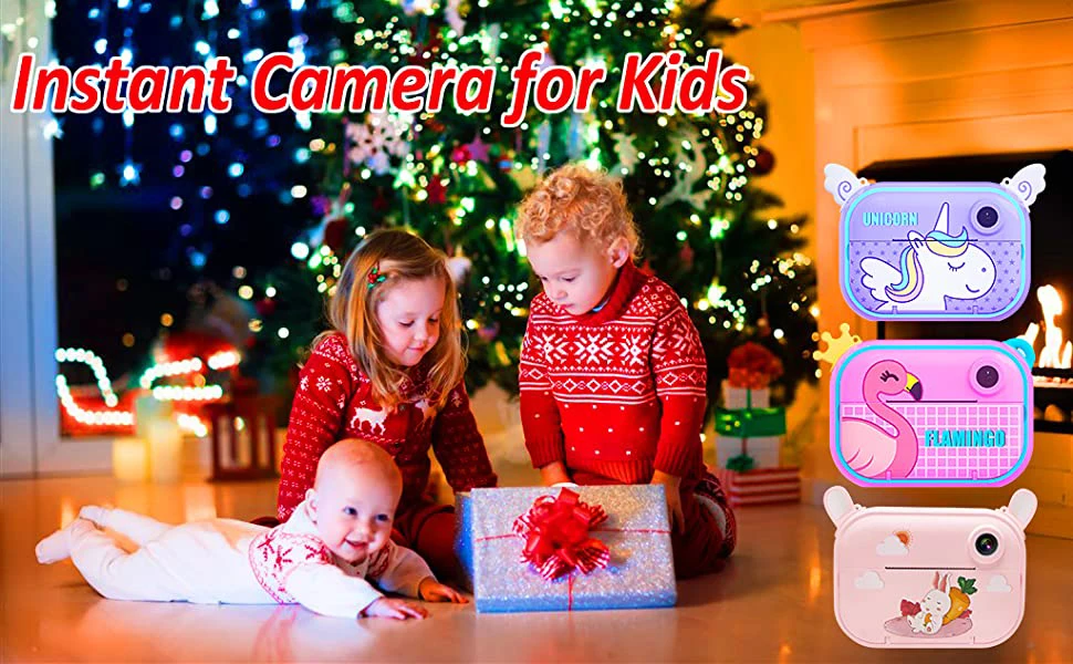 Instant Print Kids Camera 1080P Rechargeable Kids Camera for Girls Video Camera with 32G SD Card for 6-12 Years Old Birt Child