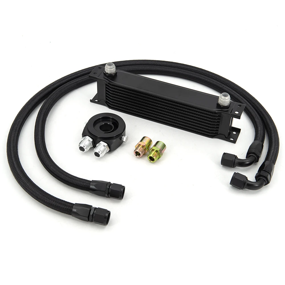 Oil Cooler Kit Universal Racing Car Row 10 Excavator Hydraulic Oil Cooler Kit With OIL FILTER SANDWICH ADAPTER + an10 Hose