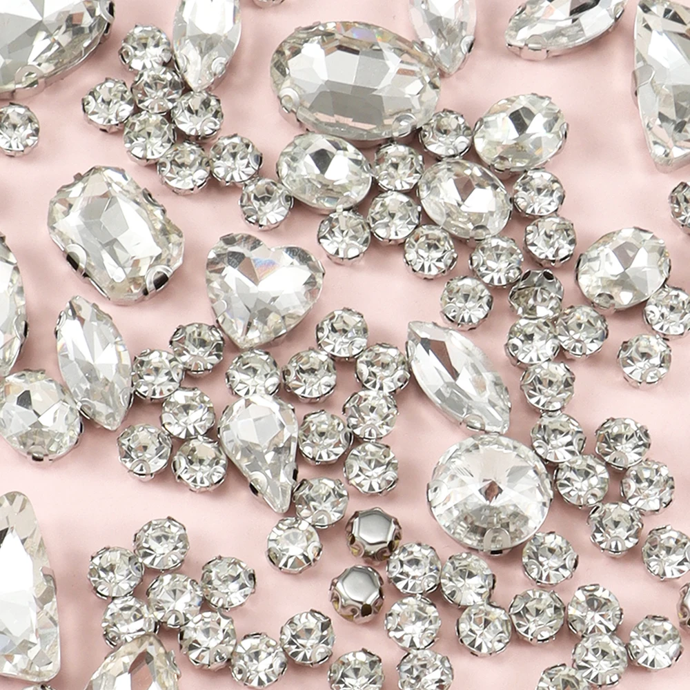 130 teile/los Silber klaue Einstellung Glas Strass gemischte Form auf Kristalls tein Diamant für Hochzeits kleid Schuhe Taschen DIY Trim nähen – Detail 3