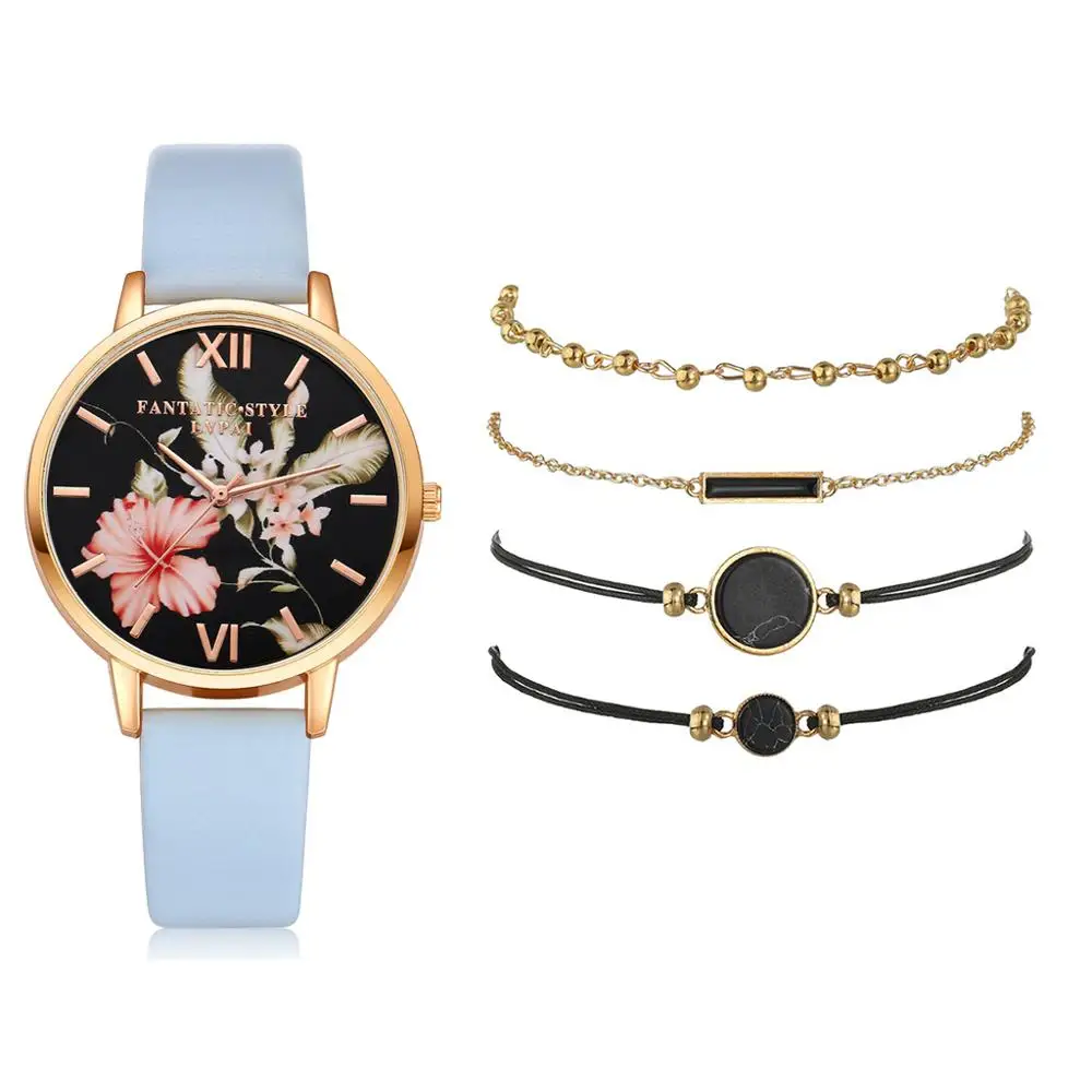 Lvpai 5pcs set Women Watches Bracelet Black Ladies Bracelet Watch Casual Leather Quartz Wristwatch Clock Relogio Feminino 