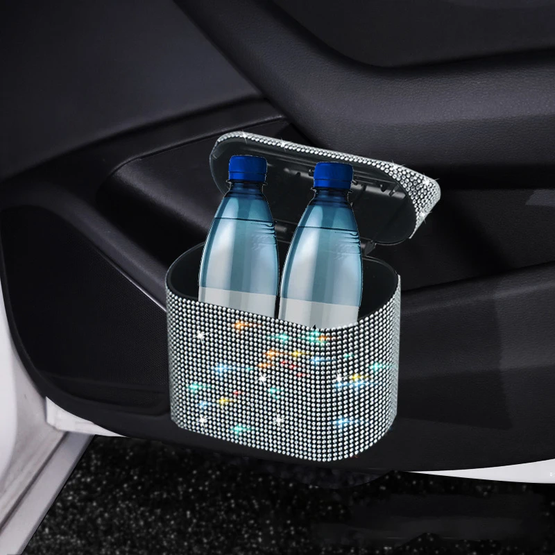 Glitzer Mülleimer Auto liefert Aufbewahrung sbox Müll Grabber bling Strass  Innen zubehör Quadrat Pressen Auto Mülleimer - AliExpress