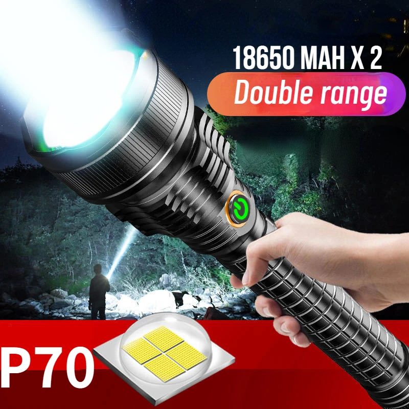 Lampe Torche LED P70 Ultra Puissante - Rechargeable - Camping Tactique - Noire
