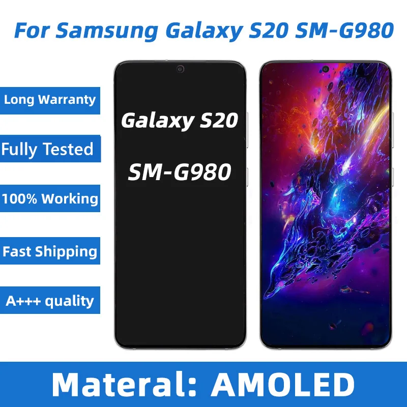 

ЖК-дисплей Super Amoled для Samsung Galaxy S20 G980 G980F, сенсорный дисплей с рамкой и дигитайзером в сборе, замена