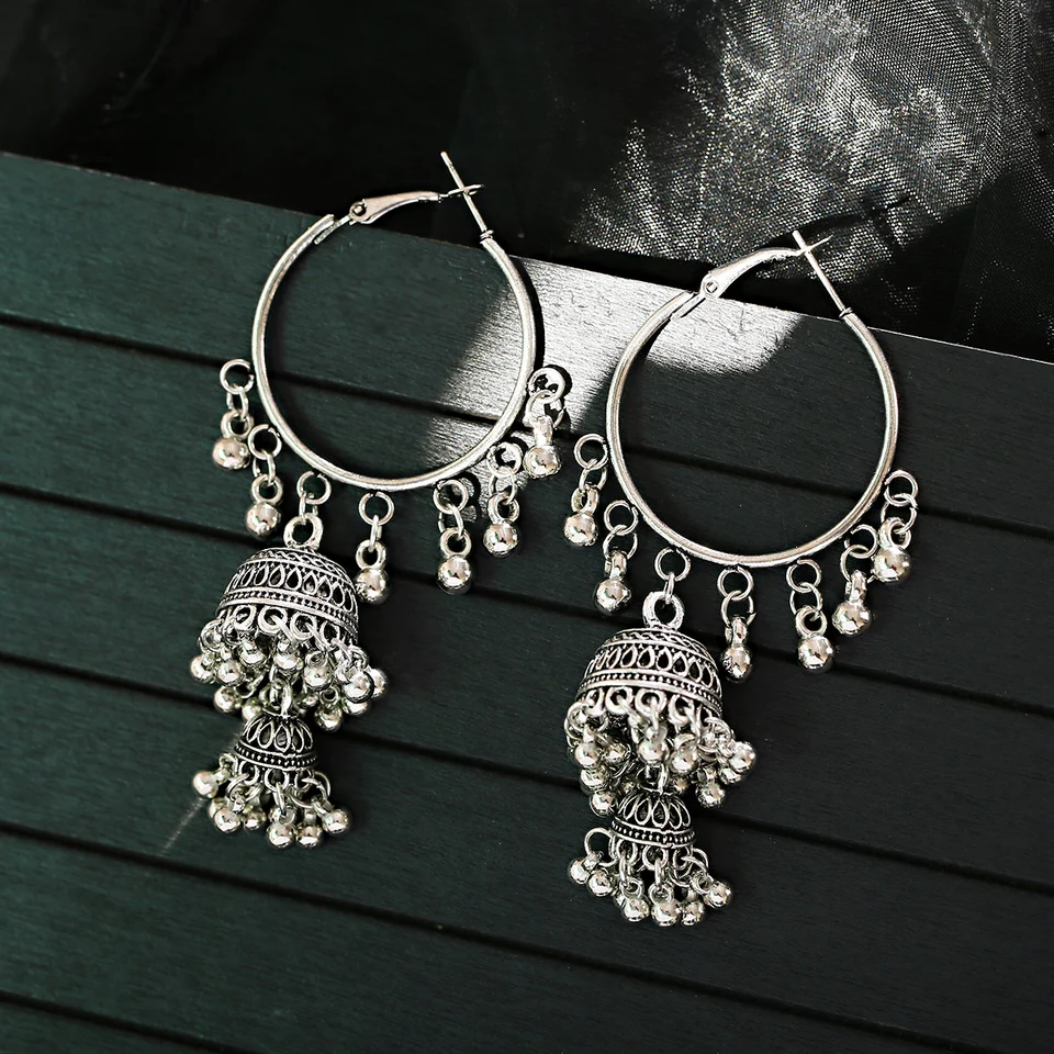 DAOMEI Orecchini Classici da Donna Grandi Rotondi Color Argento Orecchini Vintage con Nappe Boho Boho con Perline Gioielli Indiani della tribù Etnica