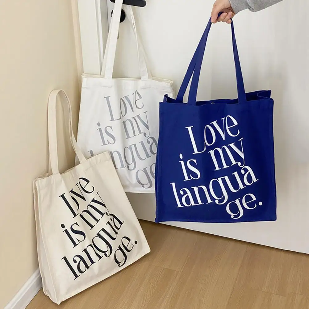 

Canvas Women Shopping Bag Large Capacity Fashion Letter Print Casual Foldable Ladies Students Shoulder Bag sac a main femme