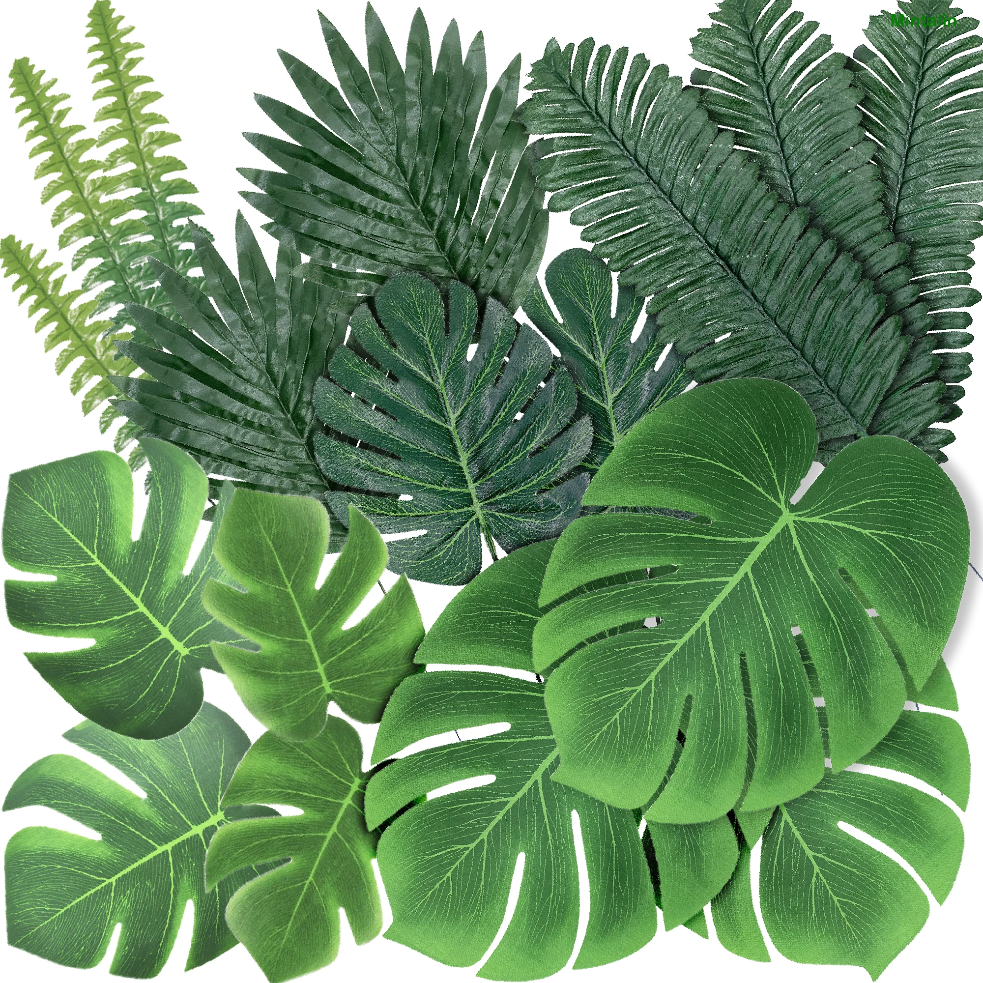 Kit Di Foglie Di Palma Artificiale Falso Monstera Deliciosa Faux Fronts Piante Tropicali Verde Giungla Hawaiano Theme Party Decor