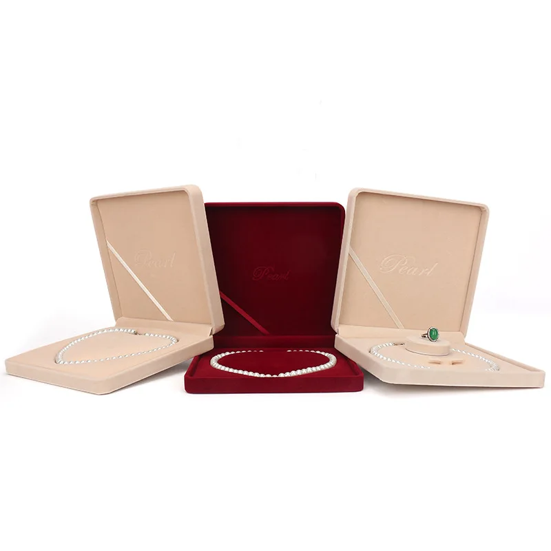 New Pendant Necklace Chain Storage Package Gift Box Red Beige Velveteen Casket Pearl Choker Jewelry Organizer Box 190x190x40mm
