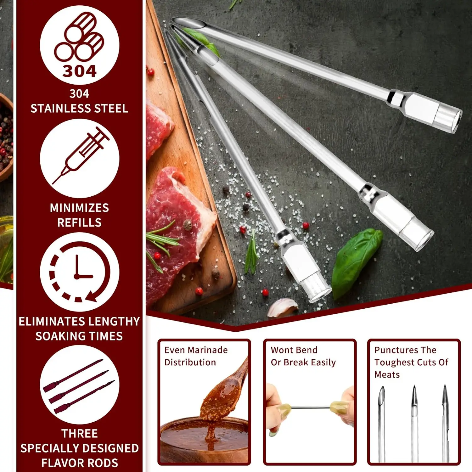 Turkey Meat Injector Syringe Kit with 3 Marinade Needles for BBQ Grill Smoker 1 Oz/30 ml Large Capacity Injector Marinades spice syringe set