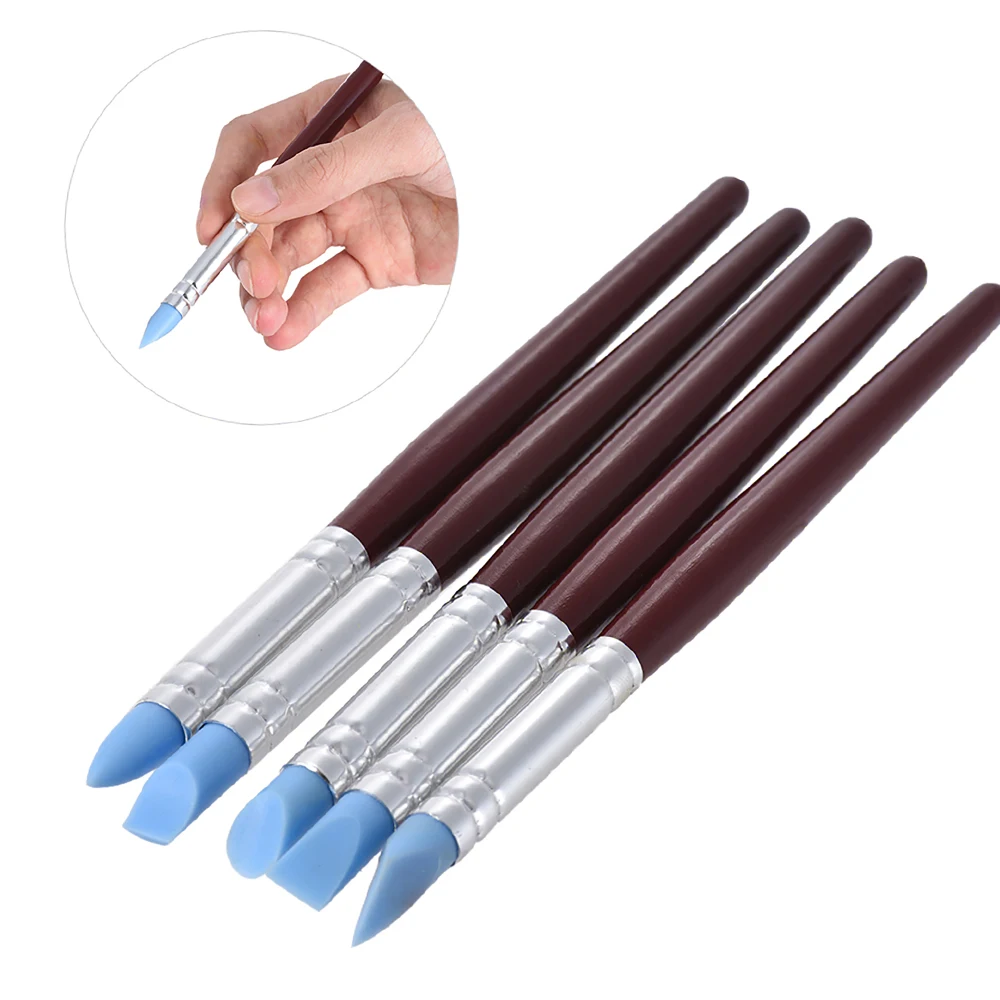 5pcs Rubber Tip Paint Brushes Clay Tools for Sculpture Pottery Color Shaping Blending Drawing Modeling Remove Fingerprints