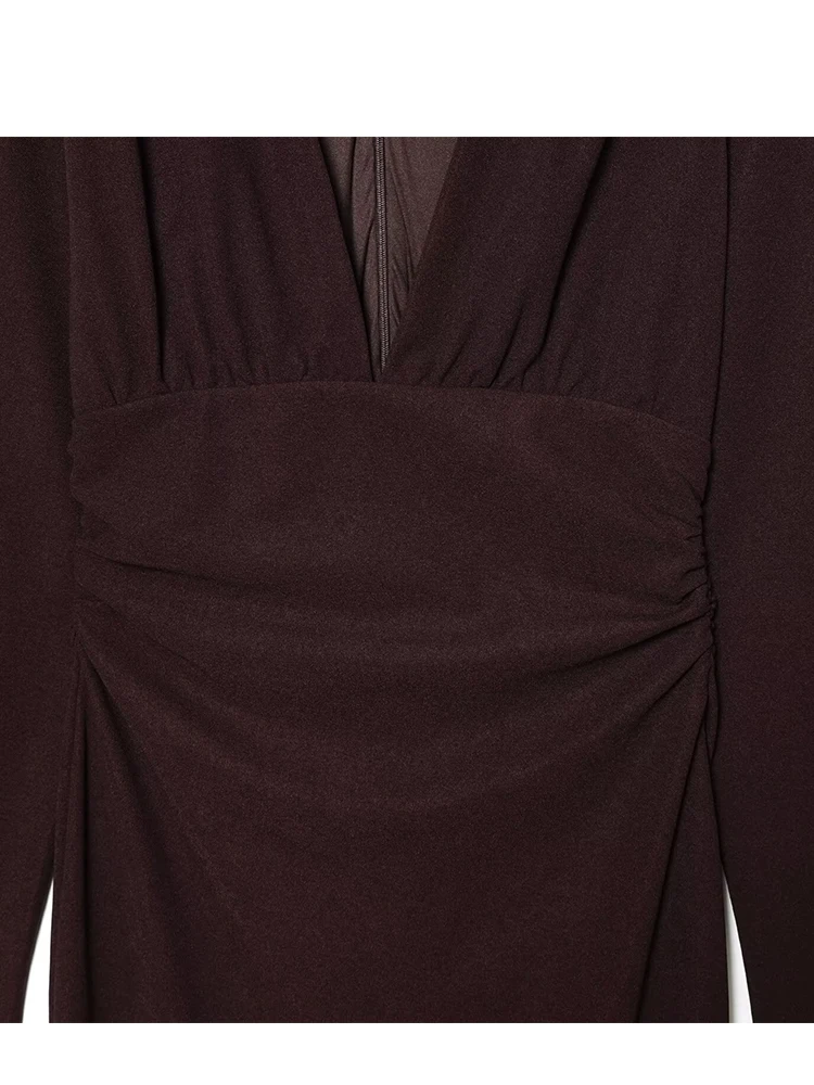 2025 New Women Fashion Dress Elegant Long Dresses V neck Ruched Chic Bodycon Dresses For Women Long Sleeve Evening Party Dress ﻿
