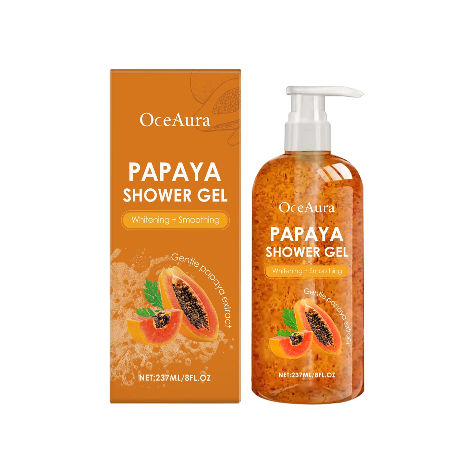 Papaya Shower Gel Whitening Smoothing Cleansing Remove Dirt Fade Pigmentation Rich Foam Lasting Aroma Hydrate Refresh Body Wash