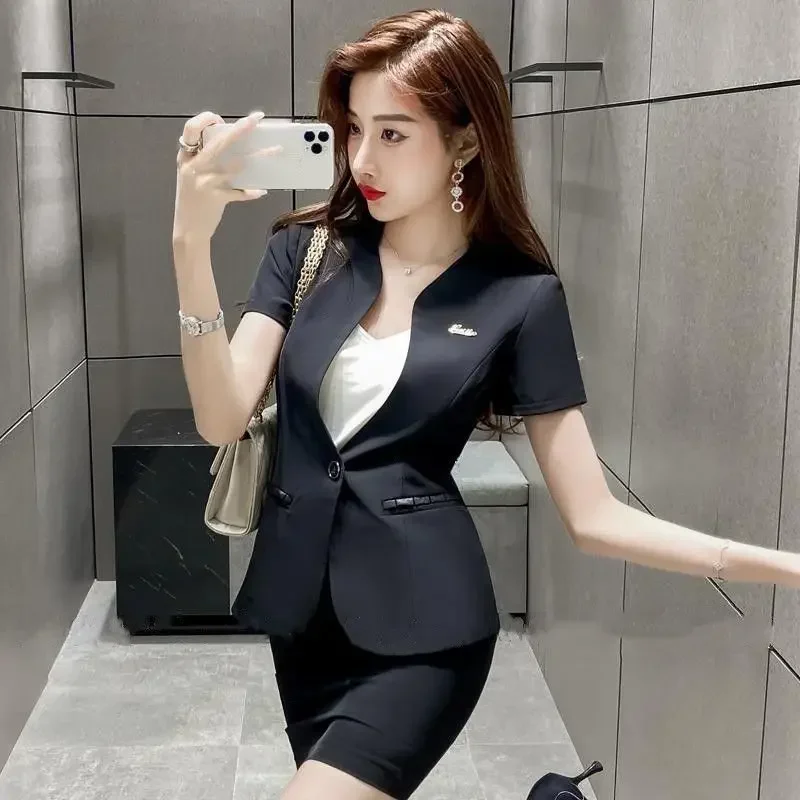 Professional Dress Receptio Hotel Catering Manager Work Clothes 2023 Suit Woman Summer Short-sleeved Temperament Goddess Fan